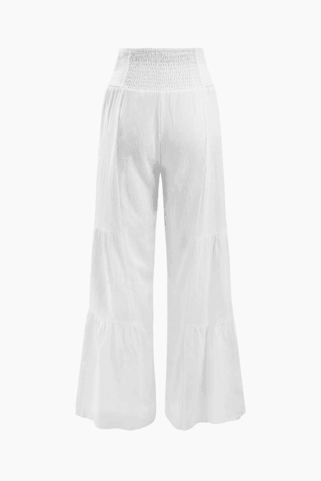 2024 Linen Tie Waist Wide Leg Pants White S in Pants Online Store