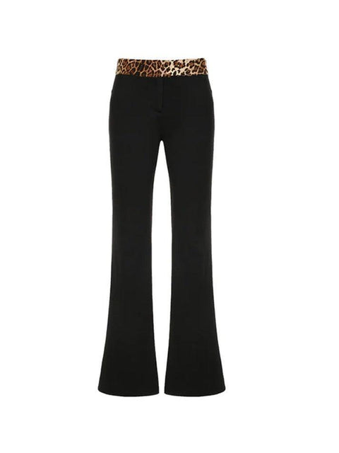 Leopard Splice Elastic Waist Flare Leg Pants - HouseofHalley