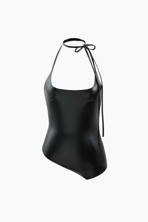 Asymmetric Faux Leather Halter Top - HouseofHalley