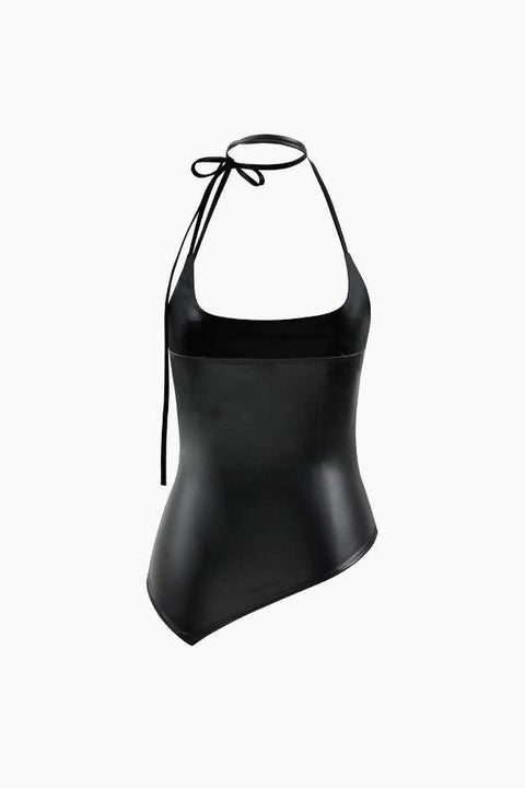 Asymmetric Faux Leather Halter Top - HouseofHalley