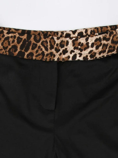 Leopard Splice Elastic Waist Flare Leg Pants - HouseofHalley