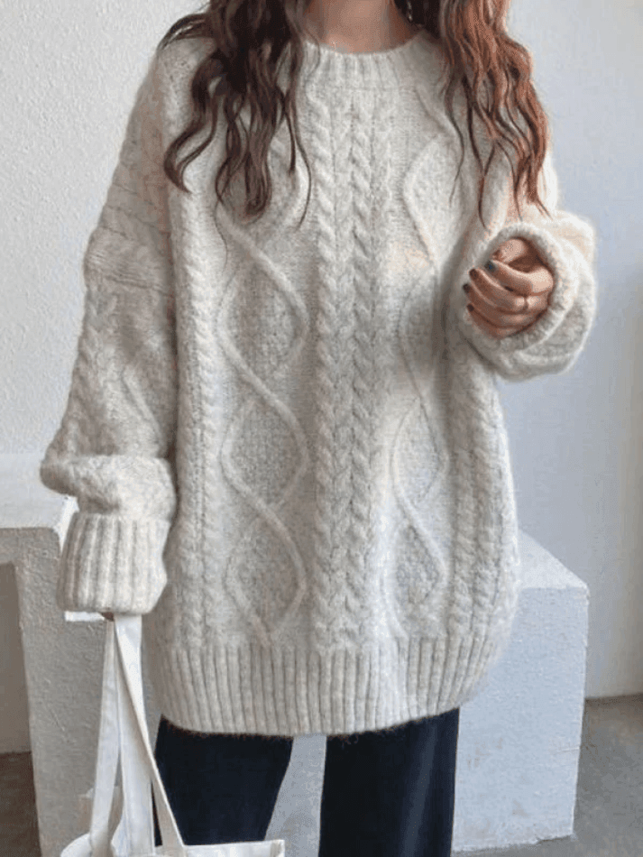 2023 Cable Knit Jumper Sweater Beige ONE SIZE in Sweaters Online Store ...