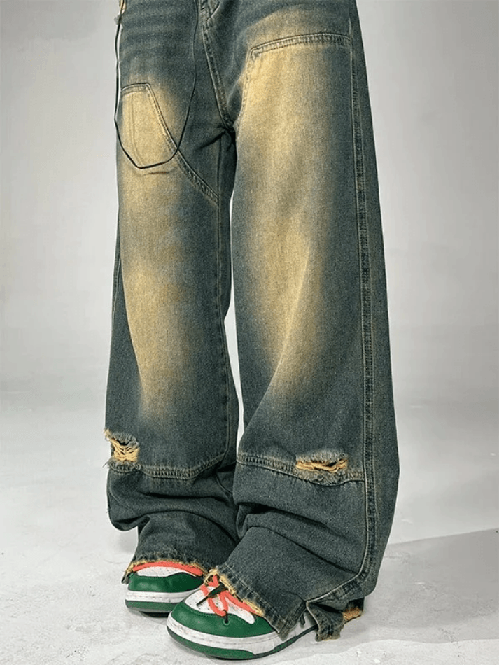 2023 Distressed Denim Contrast Jeans Blue M in Boyfriend Jeans Online ...