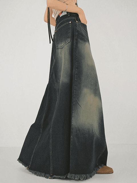 Distressed Patchwork Denim Maxi Skirt - HouseofHalley