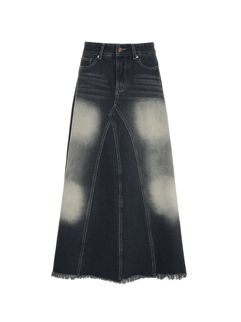 Distressed Patchwork Denim Maxi Skirt - HouseofHalley