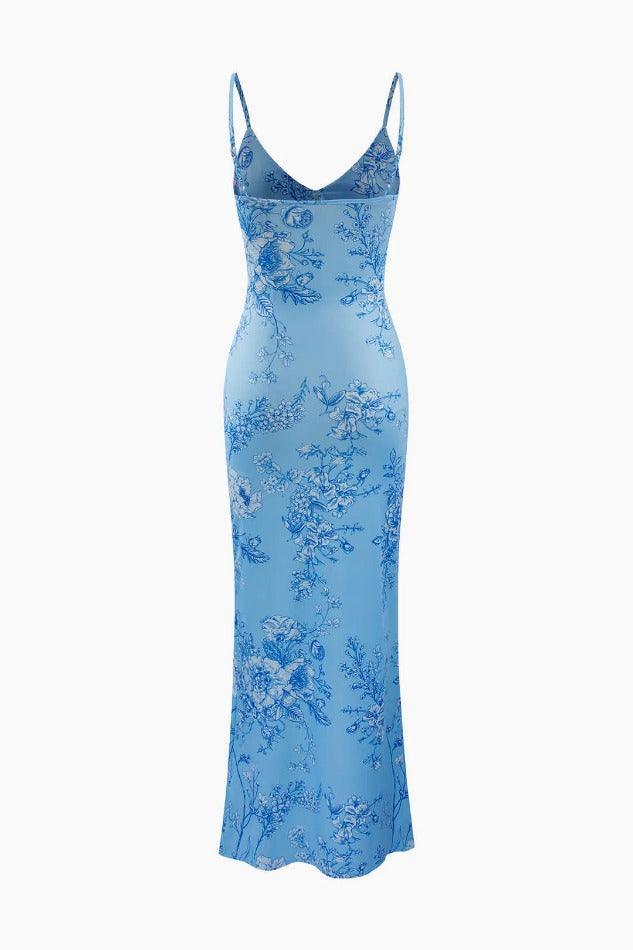 2024 Floral Print V-neck Maxi Dress Blue S in Dresses Online Store ...