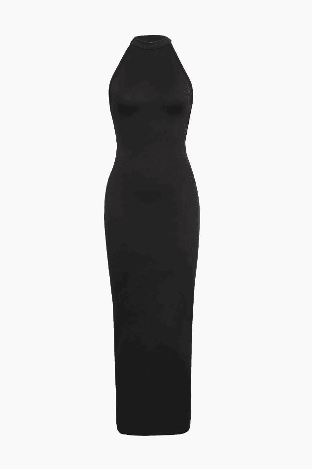 2024 Halter Neck Backless Slit Midi Dress Black S in Midi Dresses ...