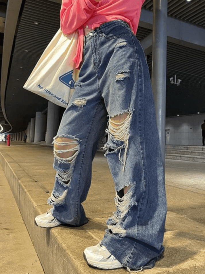 2023 High Waist Super Ripped Jeans Blue S in Ripped Jeans Online Store ...