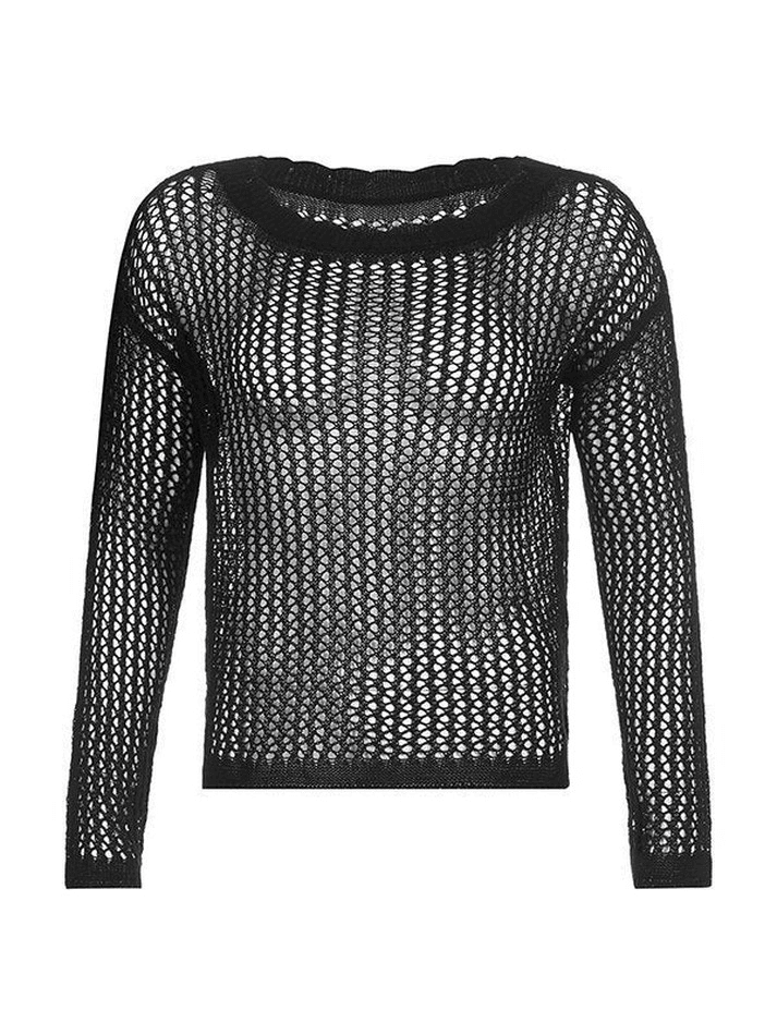 2023 Hollow Out Crochet Long Sleeve Knit Top White L in Knits Online ...