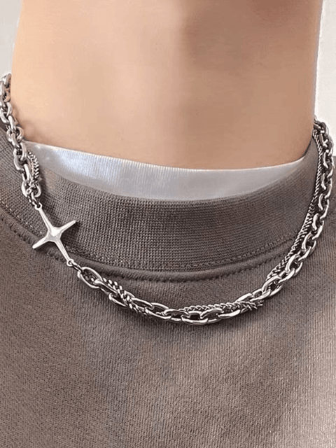 Men's Layered Geometric Link Chain Necklace - HouseofHalley