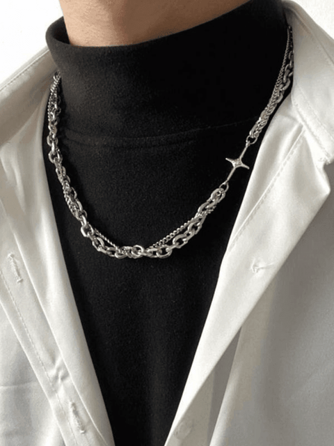 Men's Layered Geometric Link Chain Necklace - HouseofHalley