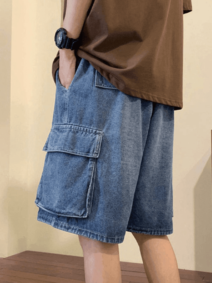 2024 Men's Washed Loose Cargo Denim Shorts Blue2 XL in Shorts Online ...