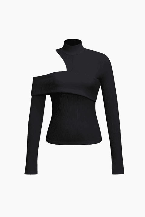 One Shoulder Mock Neck Long Sleeve Top - HouseofHalley