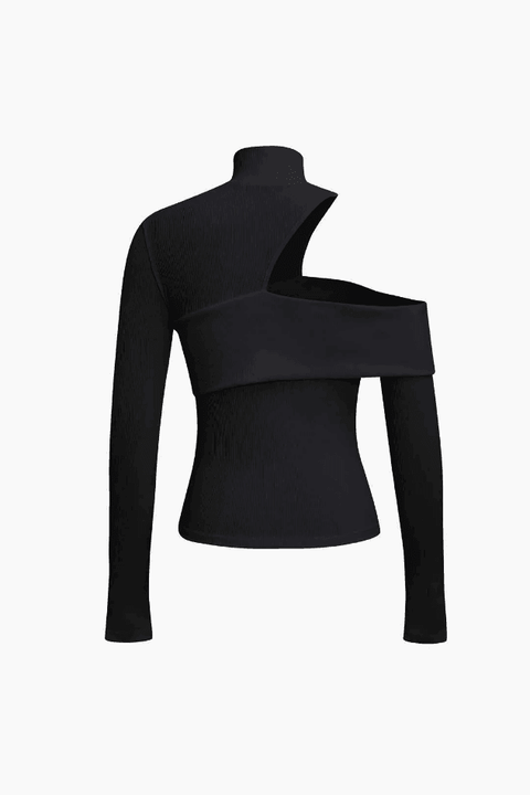 One Shoulder Mock Neck Long Sleeve Top - HouseofHalley