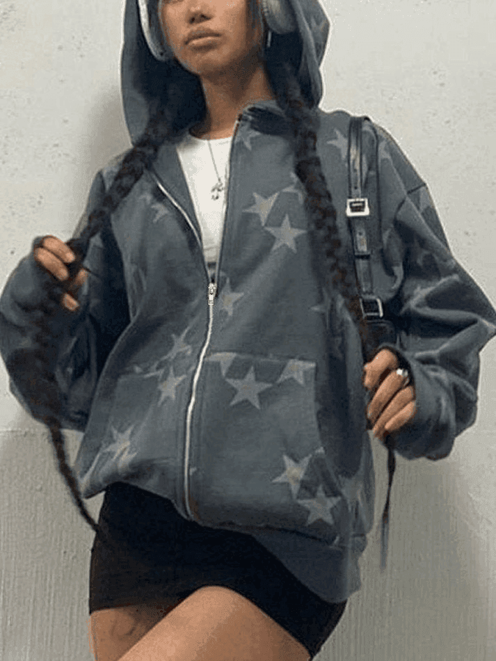 2024 Oversized Star Print Zip Up Hoodie White L In Hoodies   Oversized Star Print Zip Up Hoodie Houseofhalley 2 29407876677785 1200x1200 