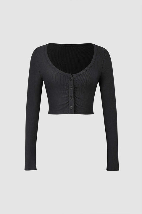 Scoop Neck Button Long Sleeve Top - HouseofHalley