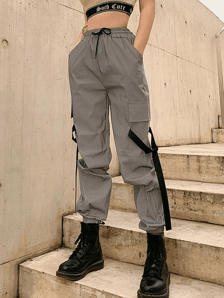 2024 Size Friendly Reflective Parachute Cargo Pants Gray S in Cargo ...