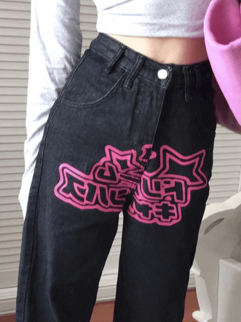 Star Heart Pattern Boyfriend Jeans - HouseofHalley