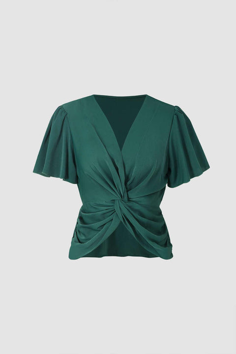 Twist Detail Flutter Sleeve Blouse - HouseofHalley