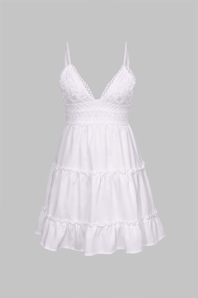 2024 V Neck Ruffle Hem Mini Dress White S In Mini Dresses Online Store 7483