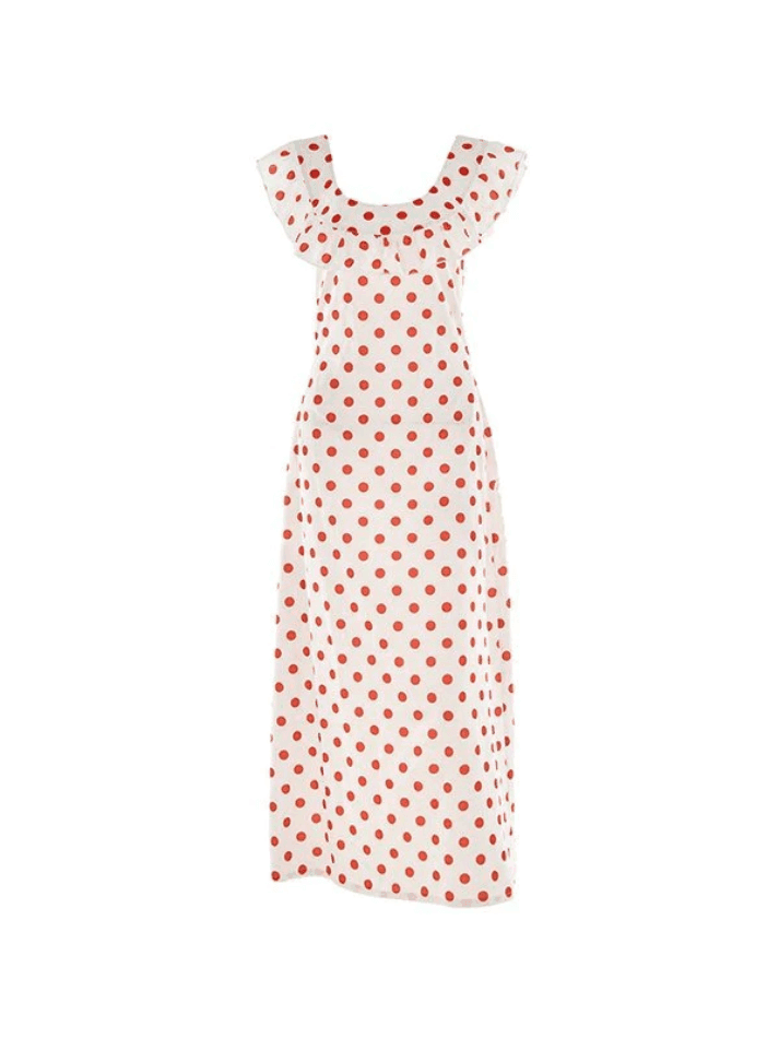 2024 Waist Ruffled Polka Dot Dress White S In Maxi Dresses Online Store   Waist Ruffled Polka Dot Dress Houseofhalley 4 29408058605721 