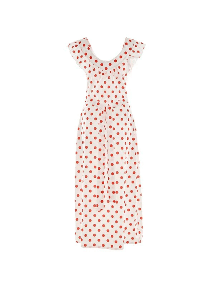 2024 Waist Ruffled Polka Dot Dress White S in Maxi Dresses Online Store ...