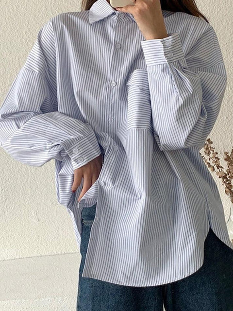 Versatile Striped Long Sleeve Blouse - HouseofHalley