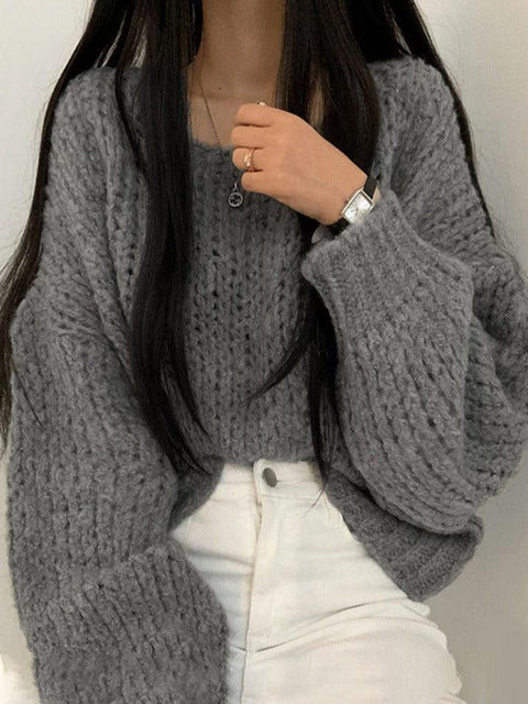 Cutout Lantern Sleeve Baggy Sweater - HouseofHalley