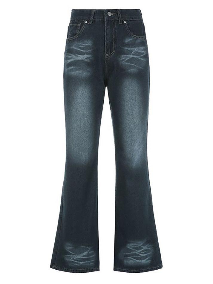 2024 Mid Rise Washed Flared Jeans Blue M in Flared Jeans Online Store ...